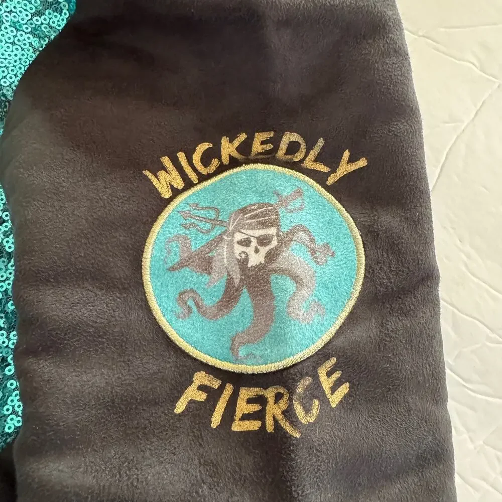 Disney Jacket‎ Girls L Black Wickely Fierce Turquoise Sequin Faux Suede